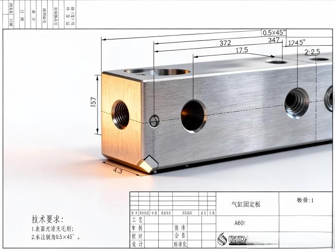 372毫米长的气缸固定板上有M22×1.5细牙大螺纹,和旁边的孔组怎么保证对齐?