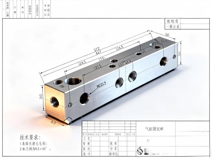 372毫米长的气缸固定板上有M22×1.5细牙大螺纹,和旁边的孔组怎么保证对齐?